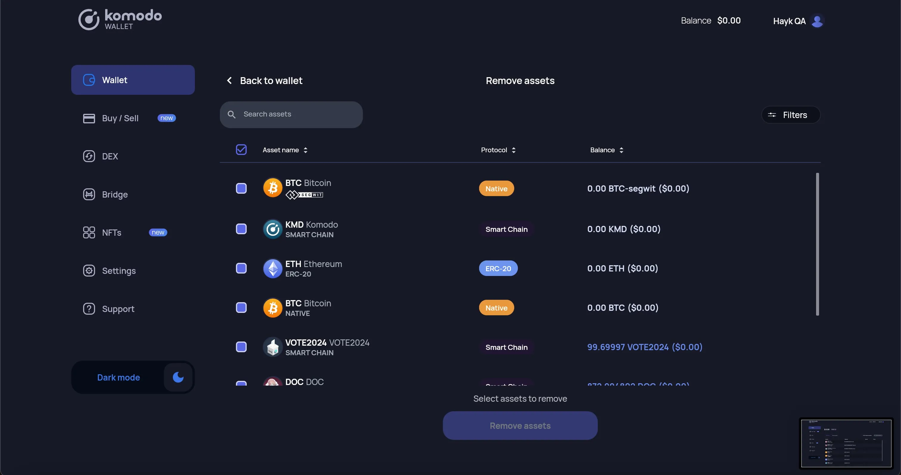  How to Deactivate Assets in Komodo Web Wallet