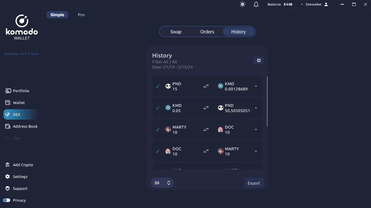 Simple View Trading on Komodo Wallet Desktop