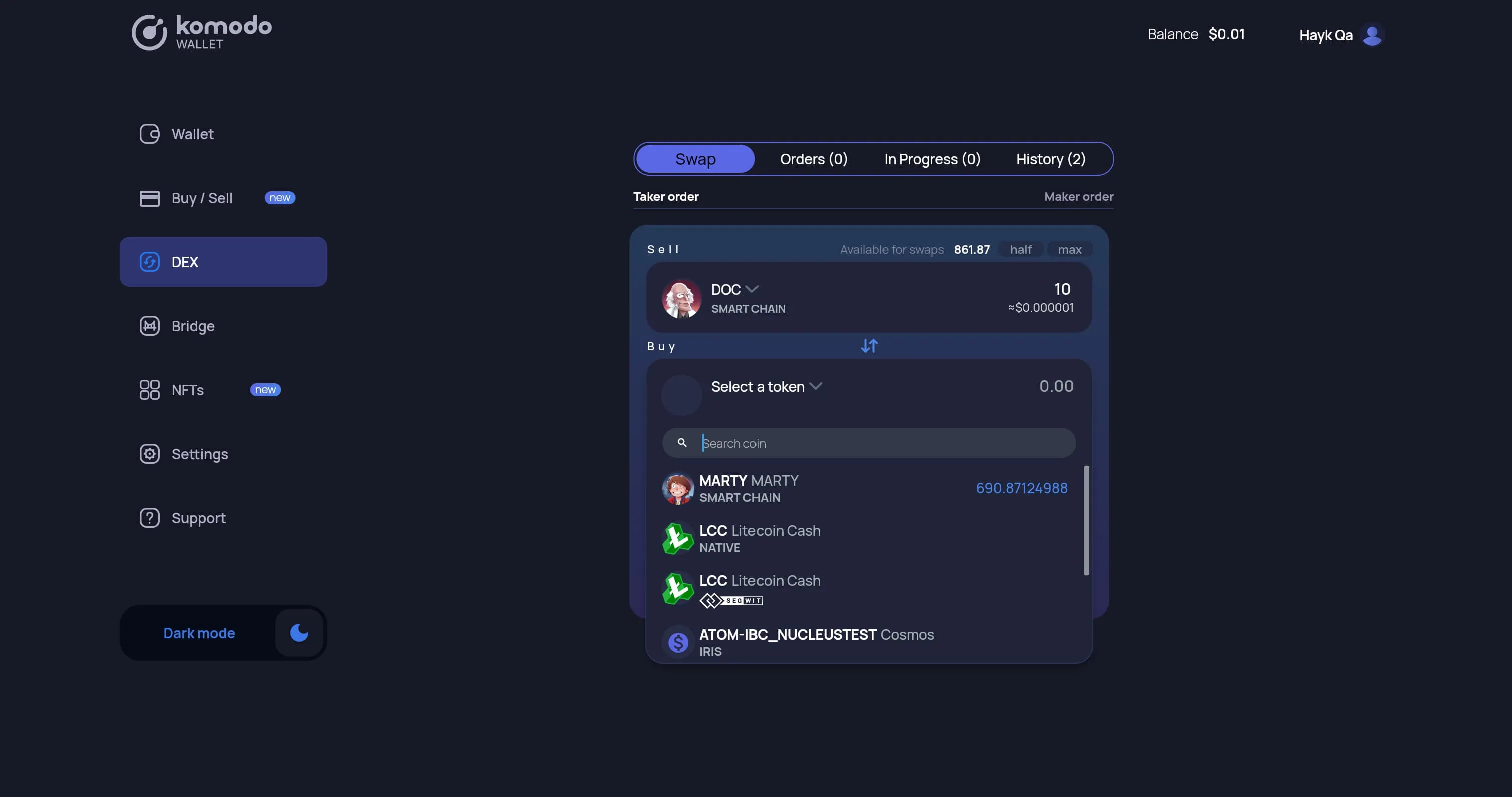  How to Do a Taker Swap in Komodo Web Wallet